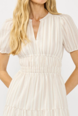 LoveStitch Sundazed 100% Cotton Midi Dress in Sand/Off White Stripe