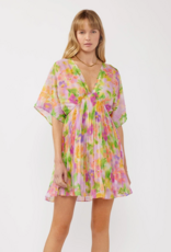LoveStitch Mystic Bloom Pleated V-Neck Mini Dress