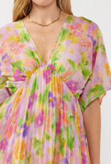 LoveStitch Mystic Bloom Pleated V-Neck Mini Dress