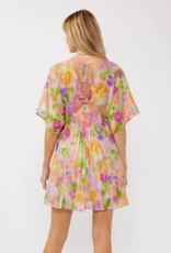 LoveStitch Mystic Bloom Pleated V-Neck Mini Dress