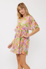 LoveStitch Mystic Bloom Pleated V-Neck Mini Dress