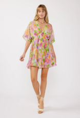 LoveStitch Mystic Bloom Pleated V-Neck Mini Dress