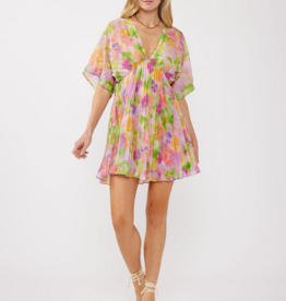 LoveStitch Mystic Bloom Pleated V-Neck Mini Dress