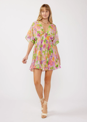 LoveStitch Mystic Bloom Pleated V-Neck Mini Dress