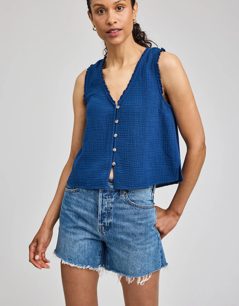 Gentle Fawn Breanna 100% Cotton Gauze Button Tank Top in Marine Blue
