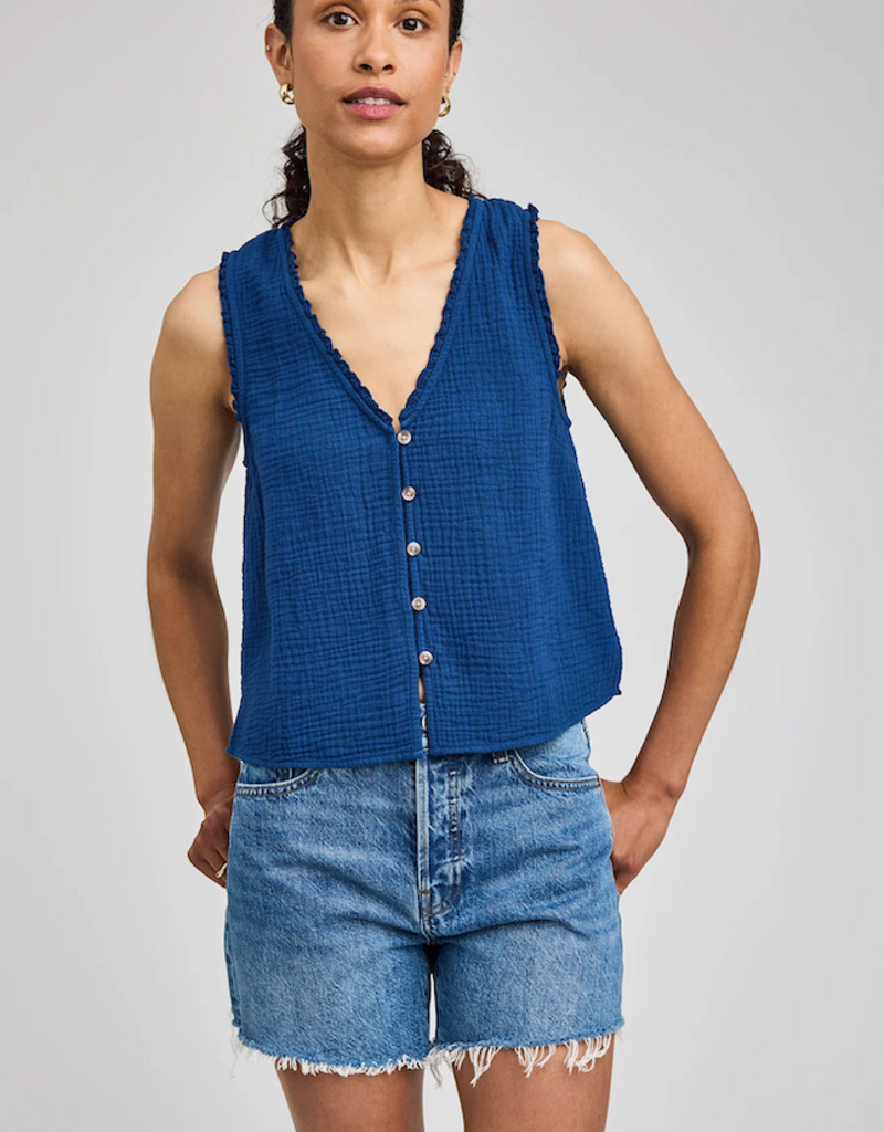 Gentle Fawn Breanna 100% Cotton Gauze Button Tank Top in Marine Blue