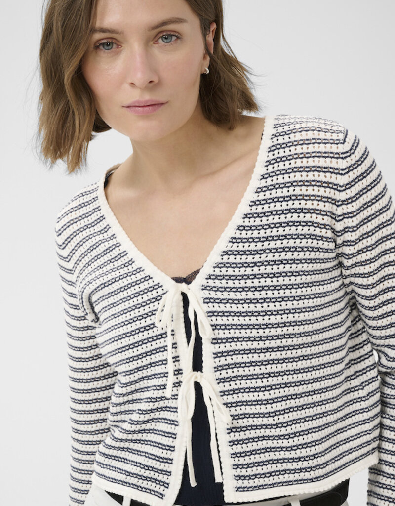 Part Two Rosefina 100% Organic Cotton Tie Cardigan in After Midnight Stripe
