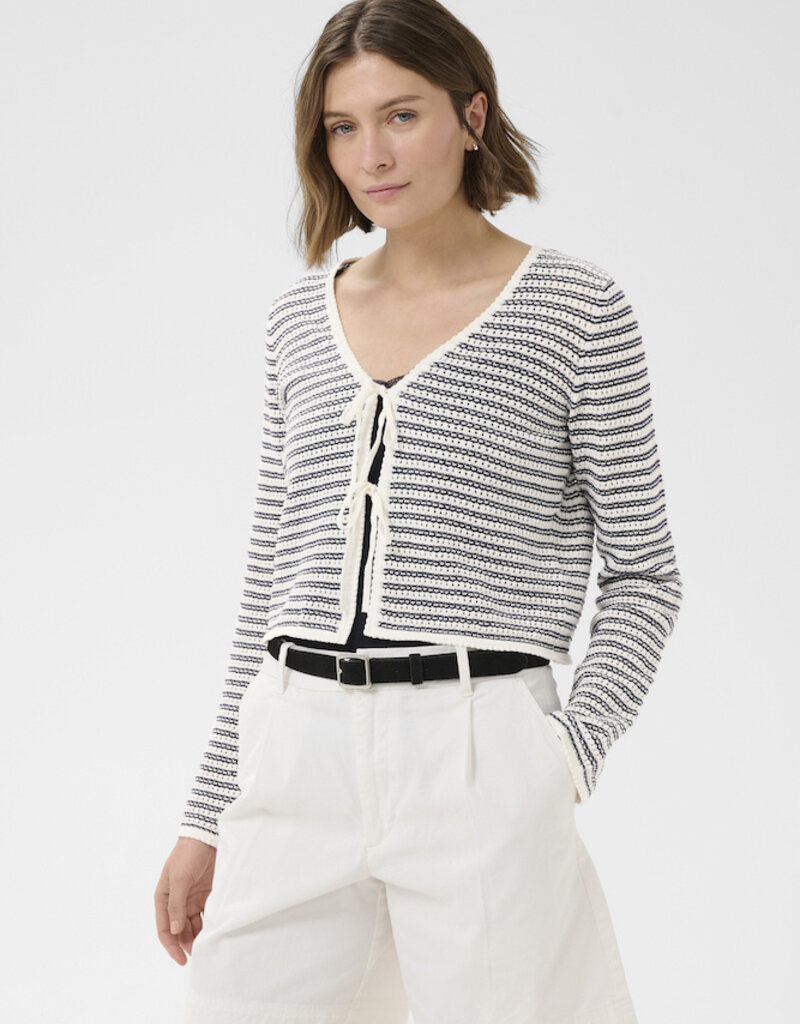 Part Two Rosefina 100% Organic Cotton Tie Cardigan in After Midnight Stripe