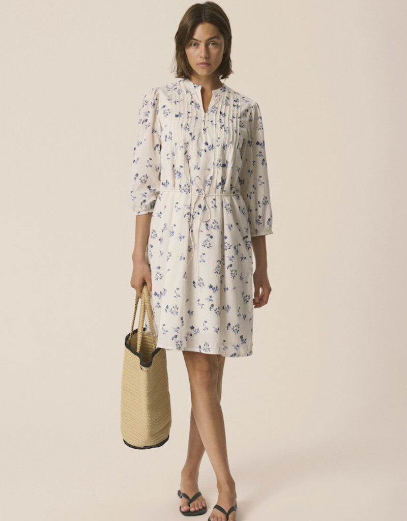 Part Two Brynja 100% Organic Cotton 3/4 Sleeve Dress in Blue Bouquet Print