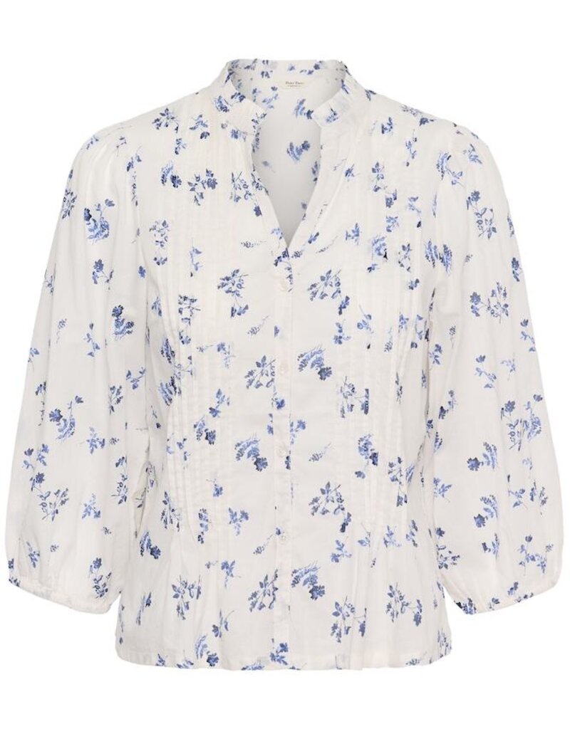 Part Two Brith 100% Organic Cotton Pintuck Detail Blouse in Blue Bouquet Print