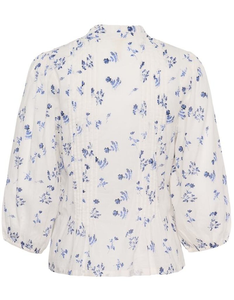 Part Two Brith 100% Organic Cotton Pintuck Detail Blouse in Blue Bouquet Print