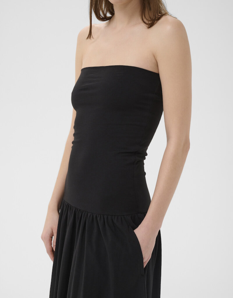 Part Two Balina Strapless Cotton Blend Drop Waist Dress in Black