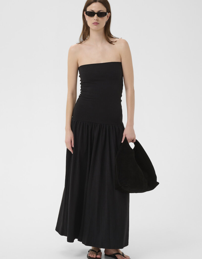 Part Two Balina Strapless Cotton Blend Drop Waist Dress in Black