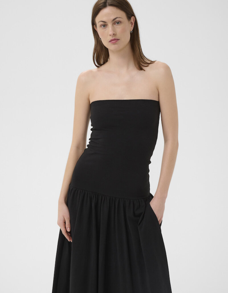 Part Two Balina Strapless Cotton Blend Drop Waist Dress in Black