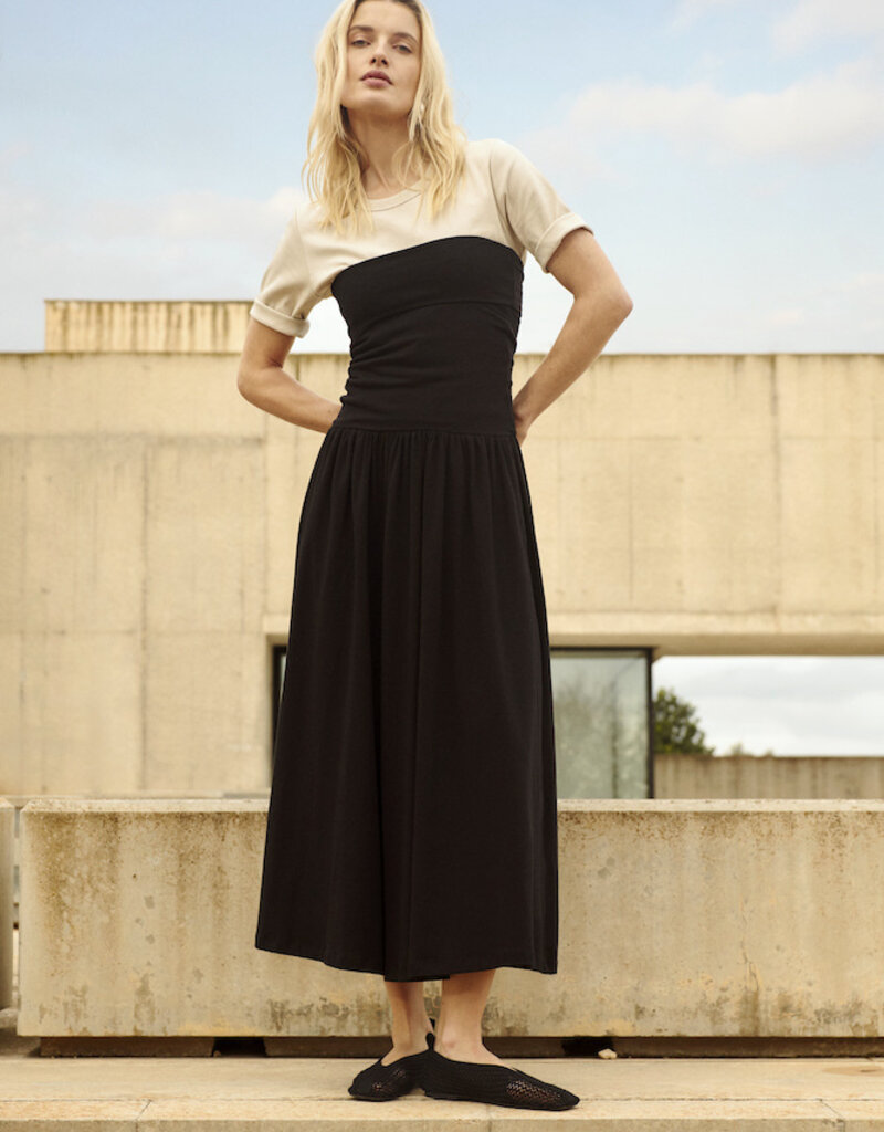 Part Two Balina Strapless Cotton Blend Drop Waist Dress in Black