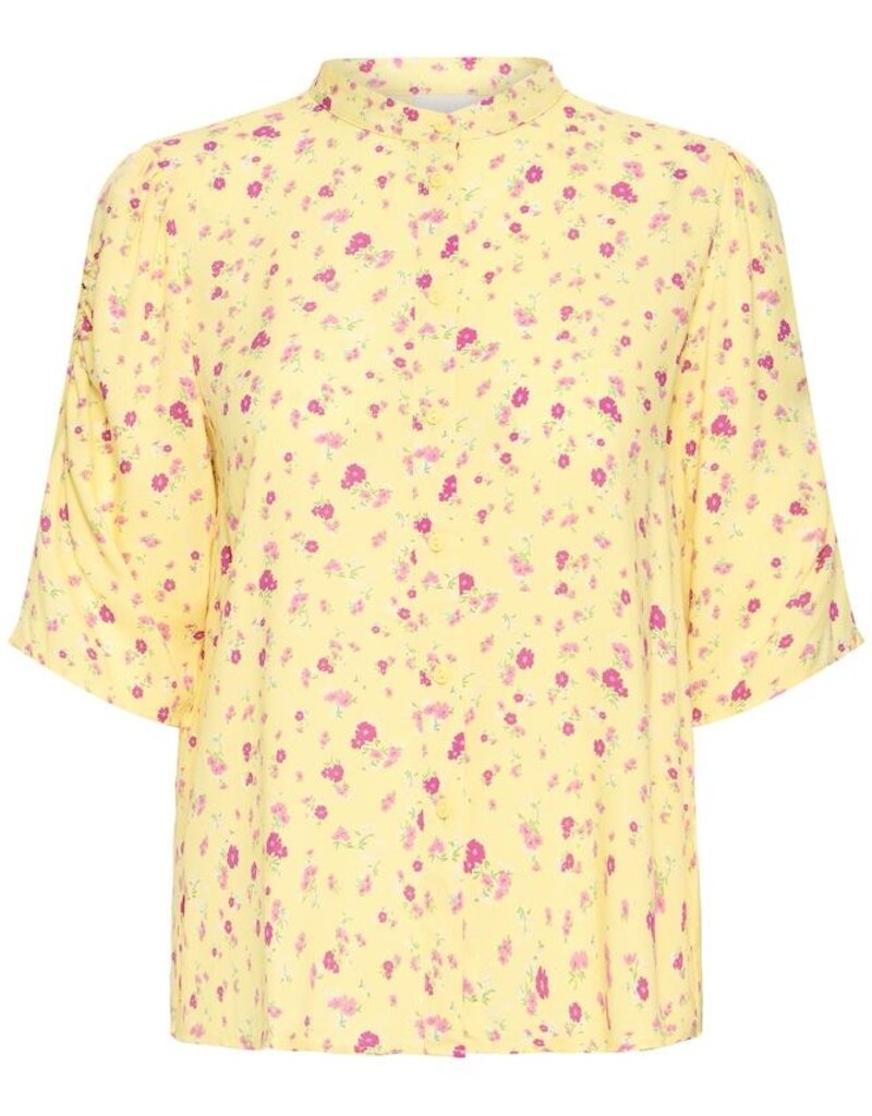 ICHI Vera Printed 1/2 Sleeve Shirt in Mellow Yellow Floral