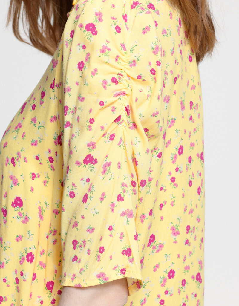 ICHI Vera Printed 1/2 Sleeve Shirt in Mellow Yellow Floral