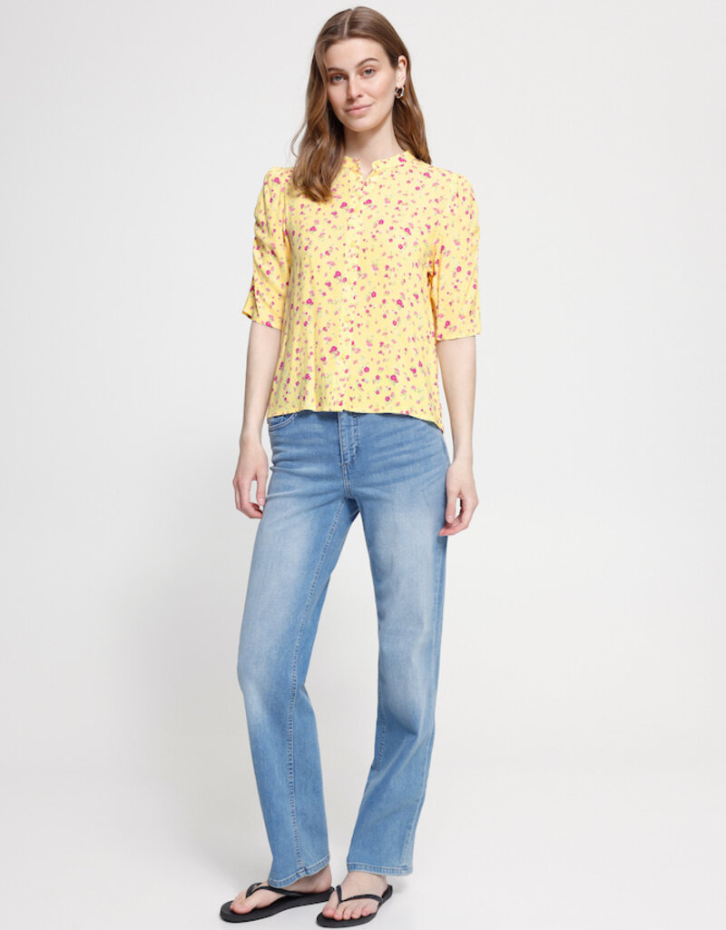 ICHI Vera Printed 1/2 Sleeve Shirt in Mellow Yellow Floral