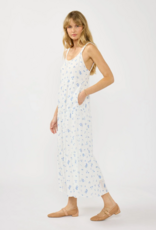 LoveStitch Marcey 100% Cotton Scoop Neck Tiered Maxi Dress in White/Blue Floral