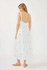 LoveStitch Marcey 100% Cotton Scoop Neck Tiered Maxi Dress in White/Blue Floral