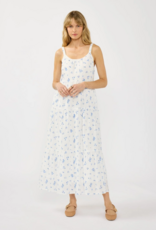 LoveStitch Marcey 100% Cotton Scoop Neck Tiered Maxi Dress in White/Blue Floral