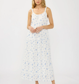 LoveStitch Marcey Cotton Scoop Neck Tiered Maxi Dress in White/Blue Floral