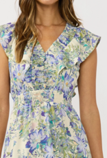 LoveStitch Marla Ruffle V-Neck Smocked Waist Tiered Midi Dress