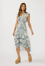 LoveStitch Marla Ruffle V-Neck Smocked Waist Tiered Midi Dress