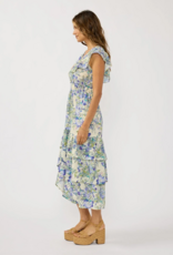 LoveStitch Marla Ruffle V-Neck Smocked Waist Tiered Midi Dress