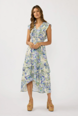 LoveStitch Marla Ruffle V-Neck Smocked Waist Tiered Midi Dress