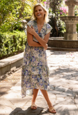 LoveStitch Marla Ruffle V-Neck Smocked Waist Tiered Midi Dress