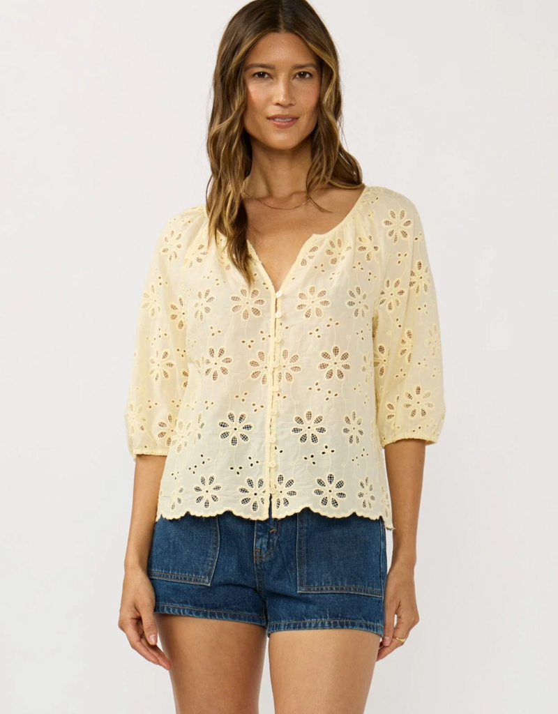 LoveStitch Nina 100% Cotton Eyelet Top in Yellow (FINAL SALE)