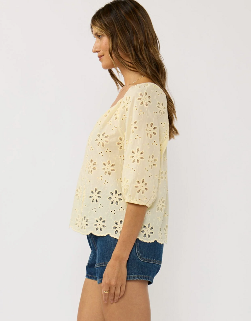 LoveStitch Nina 100% Cotton Eyelet Top in Yellow (FINAL SALE)