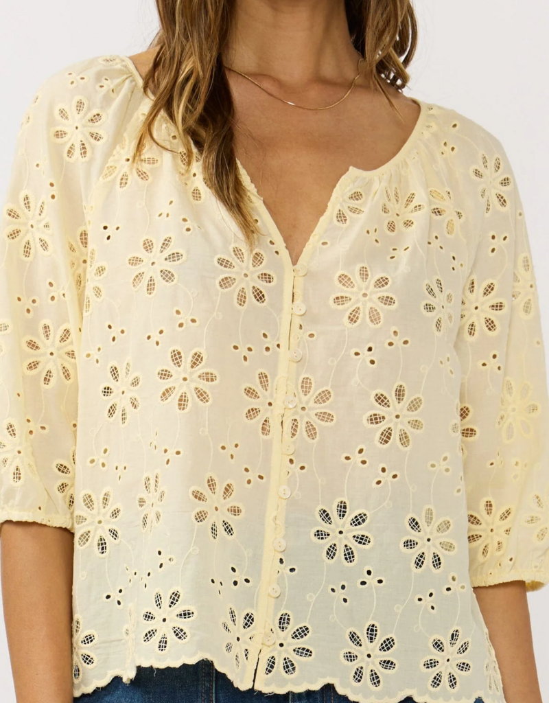 LoveStitch Nina 100% Cotton Eyelet Top in Yellow (FINAL SALE)