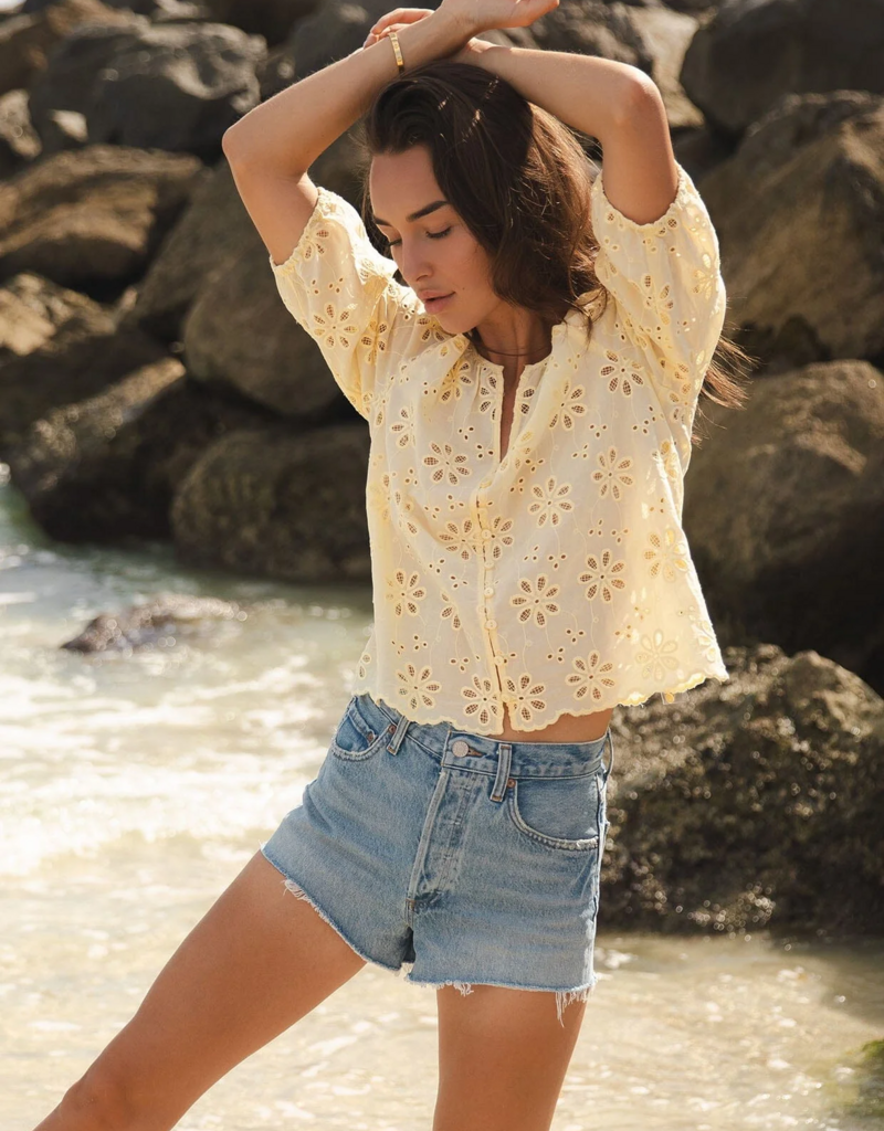 LoveStitch Nina 100% Cotton Eyelet Top in Yellow (FINAL SALE)