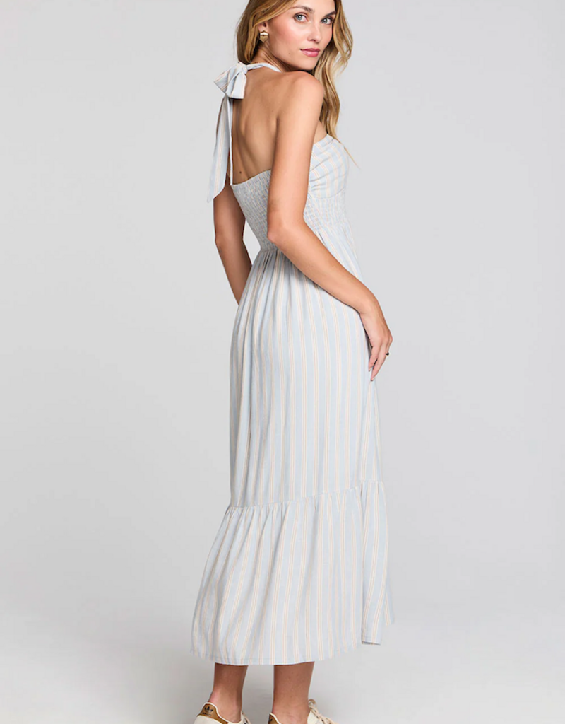 Saltwater Luxe Maesyn Convertible Tie Midi Dress in Blue Stripe