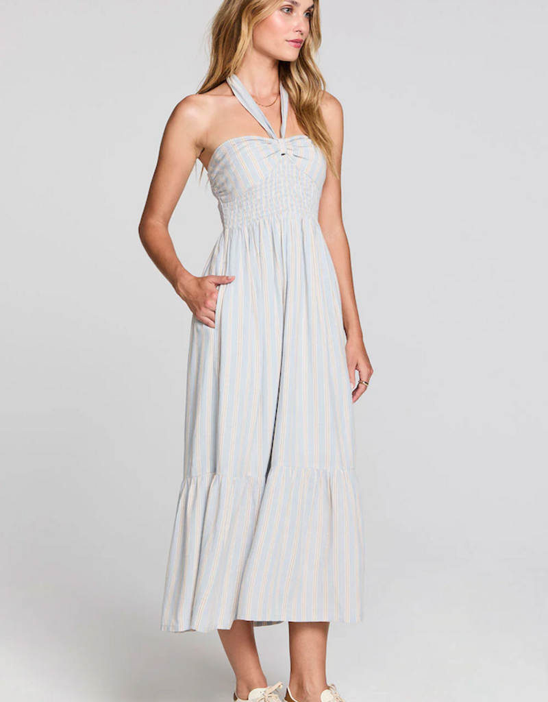 Saltwater Luxe Maesyn Convertible Tie Midi Dress in Blue Stripe