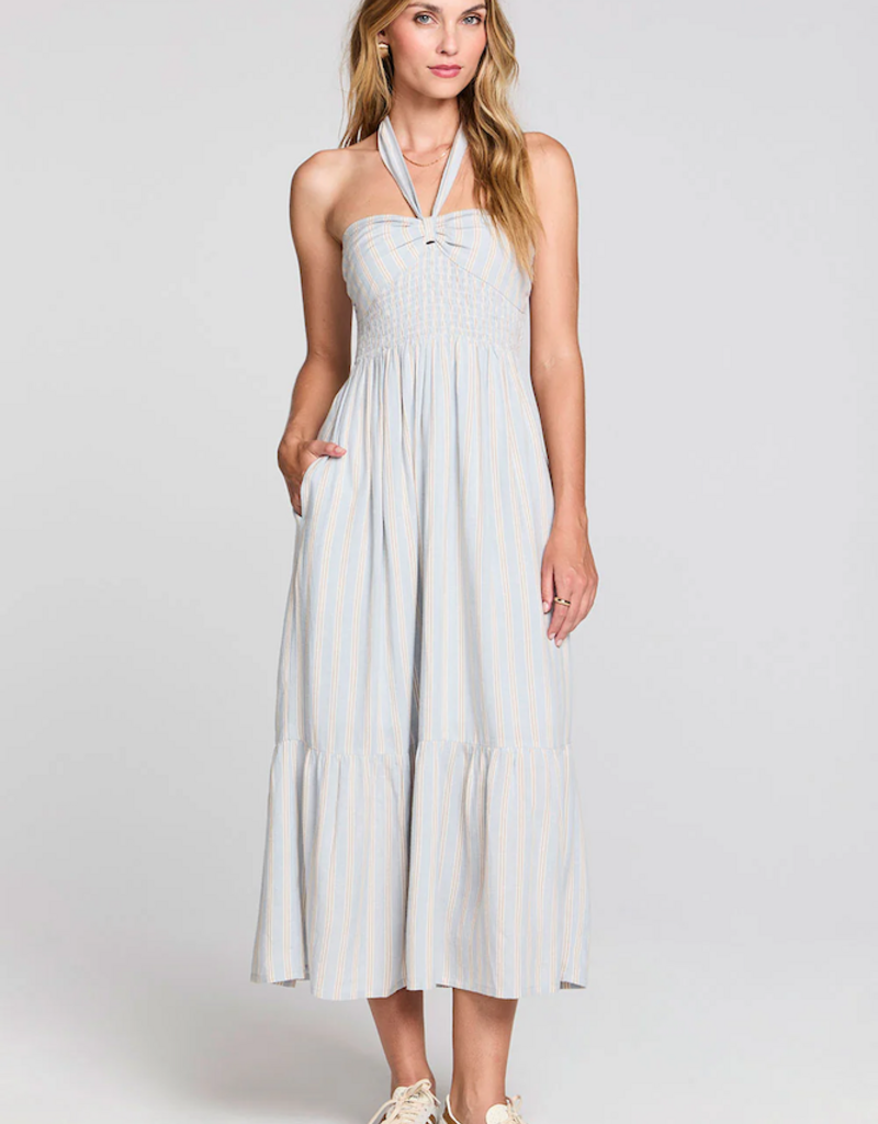 Saltwater Luxe Maesyn Convertible Tie Midi Dress in Blue Stripe