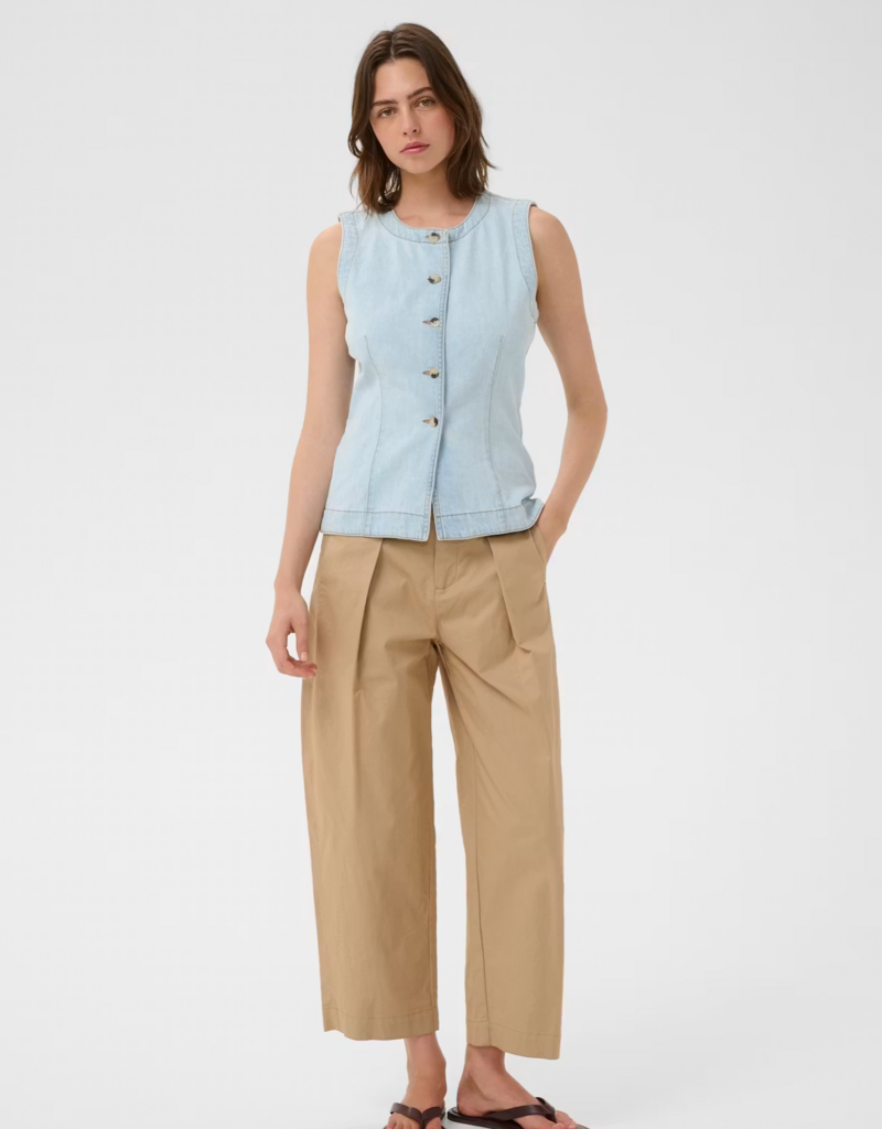 InWear Elly 100% Cotton Denim Waistcoat in Bleached Blue