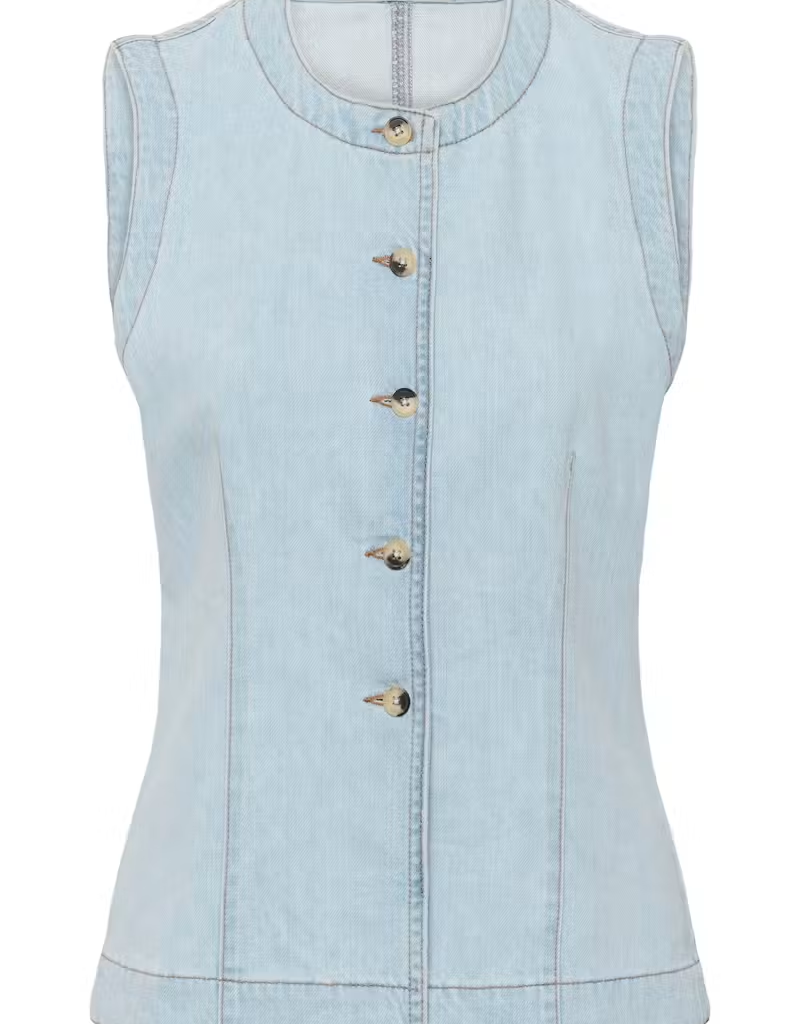 InWear Elly 100% Cotton Denim Waistcoat in Bleached Blue