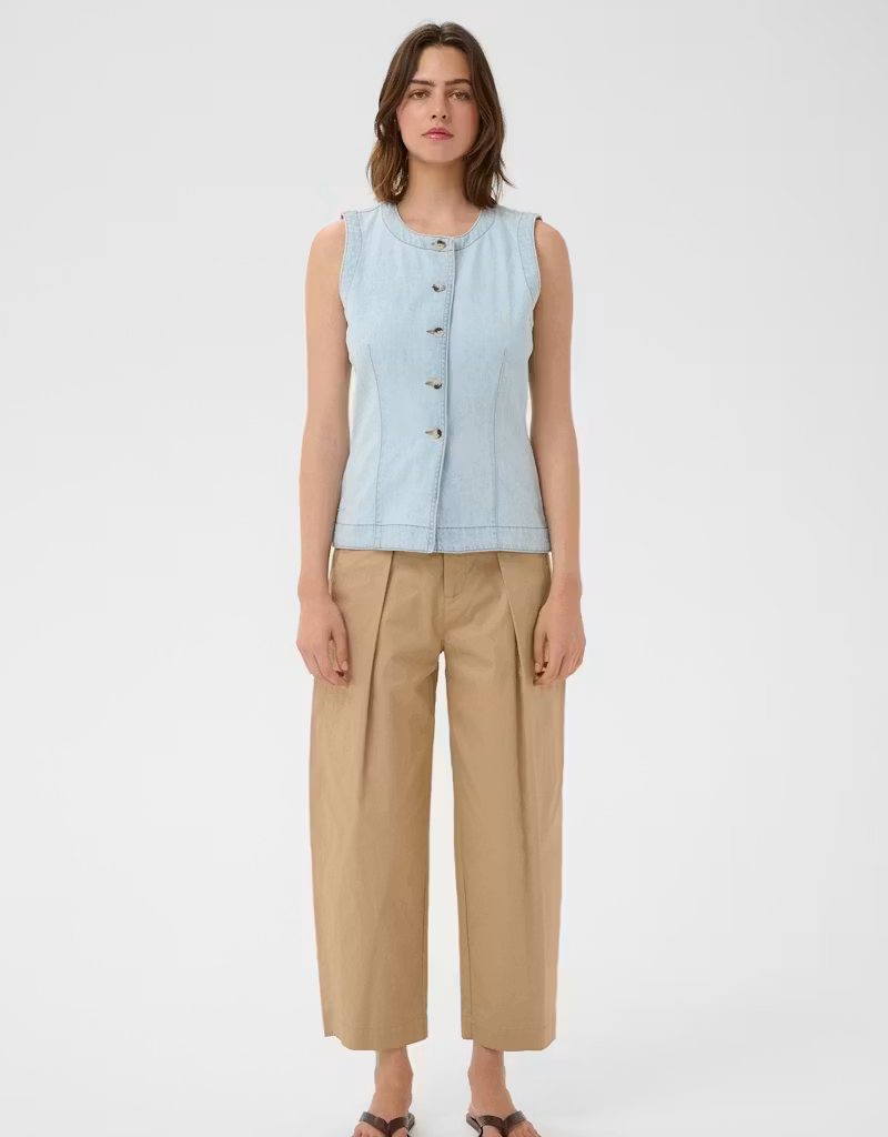 InWear Elly 100% Cotton Denim Waistcoat in Bleached Blue