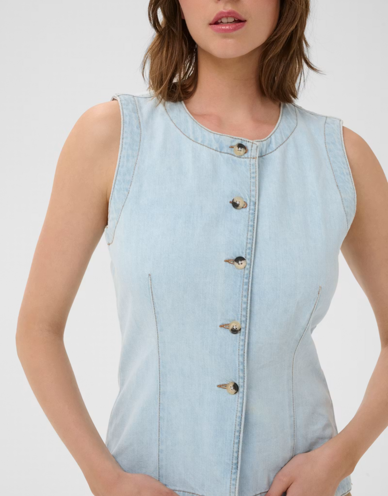 InWear Elly 100% Cotton Denim Waistcoat in Bleached Blue