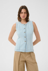 InWear Elly 100% Cotton Denim Waistcoat in Bleached Blue