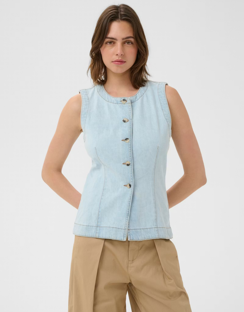InWear Elly 100% Cotton Denim Waistcoat in Bleached Blue