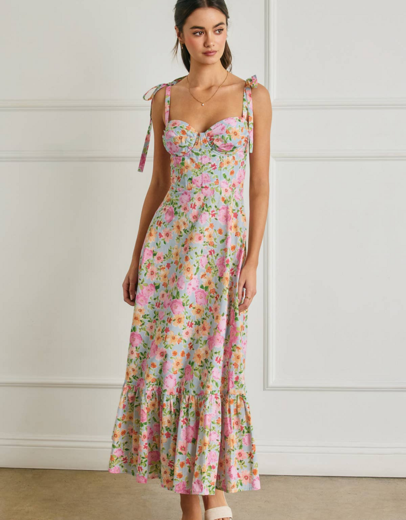Dress Forum Summer Song Cotton Blend Tie Shoulder Bustier Midi Dress