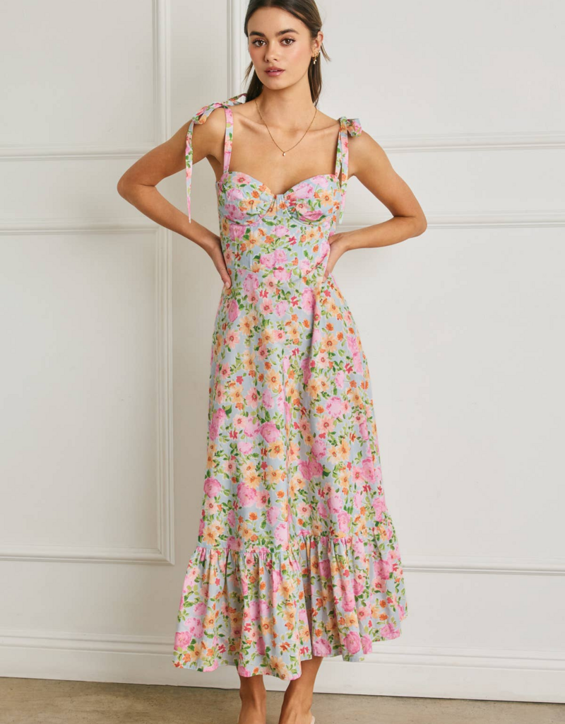 Dress Forum Summer Song Cotton Blend Tie Shoulder Bustier Midi Dress