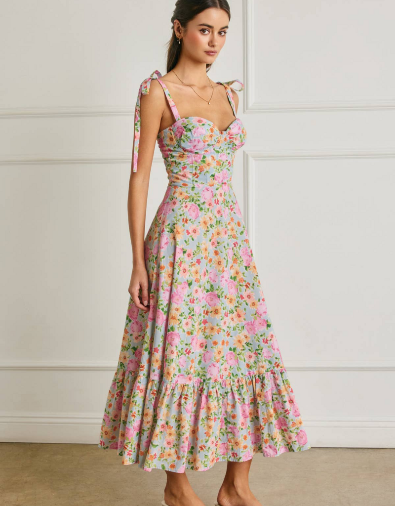Dress Forum Summer Song Cotton Blend Tie Shoulder Bustier Midi Dress