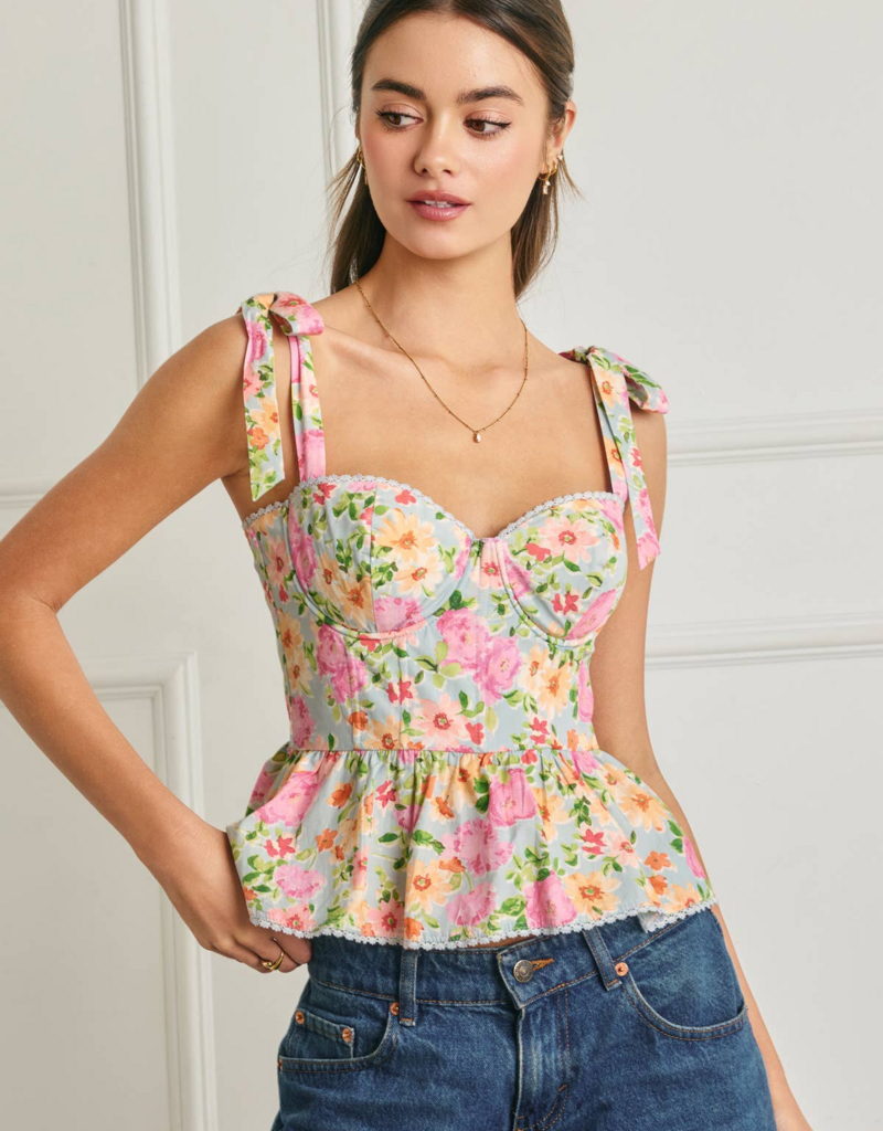 Dress Forum Summer Song Cotton Blend Tie Shoulder Bustier Top