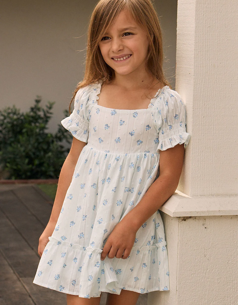 Saltwater Luxe Kids Allima Mini Dress in White w/ Blue Floral