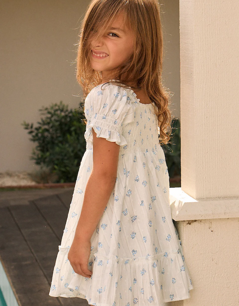 Saltwater Luxe Kids Allima Mini Dress in White w/ Blue Floral